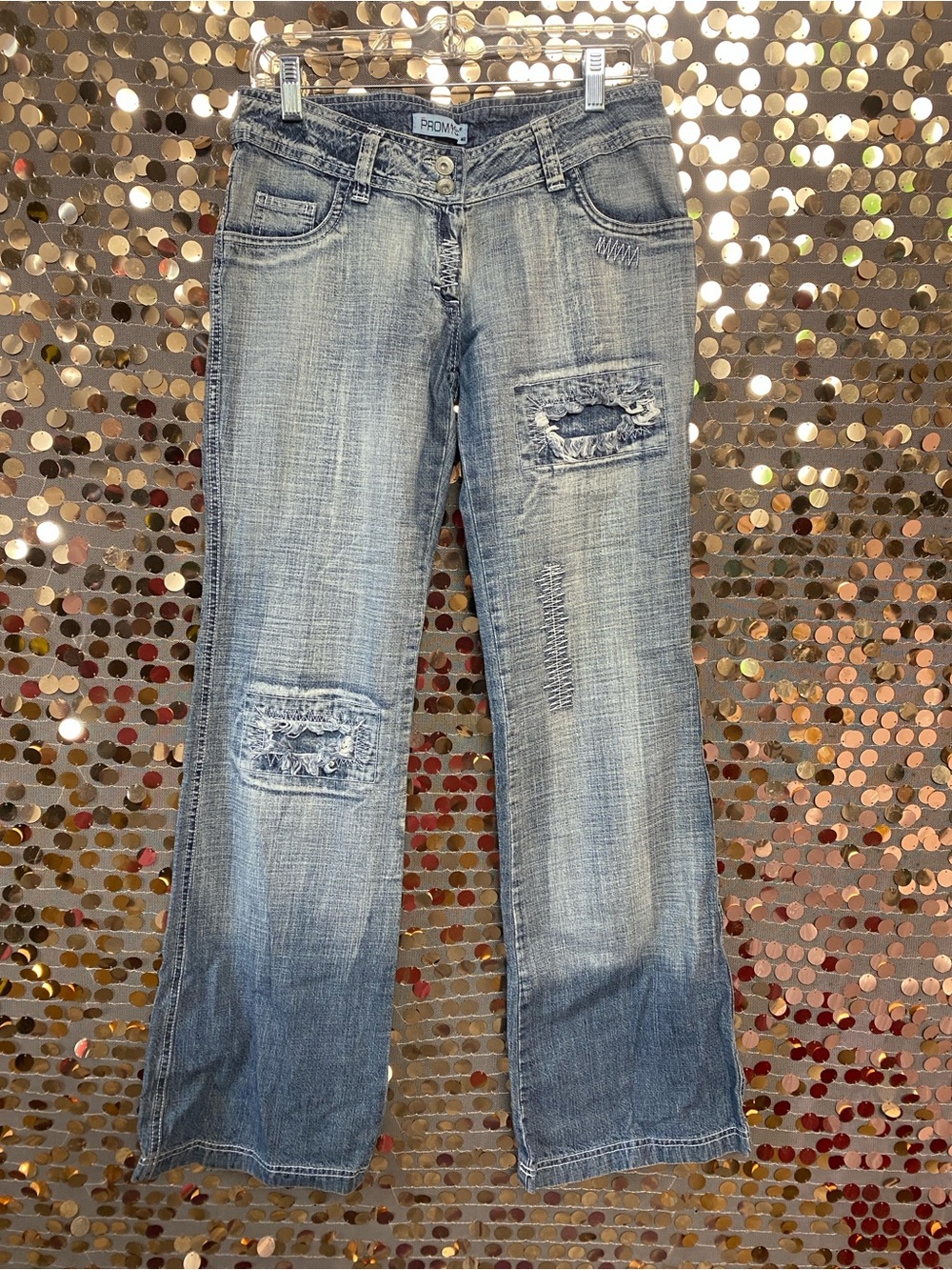 Women’s Blue Distressed Wide-Leg Jeans #1626